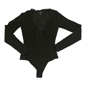 Majorelle XXS Black Long Sleeve Deep V-Neck Bodysuit